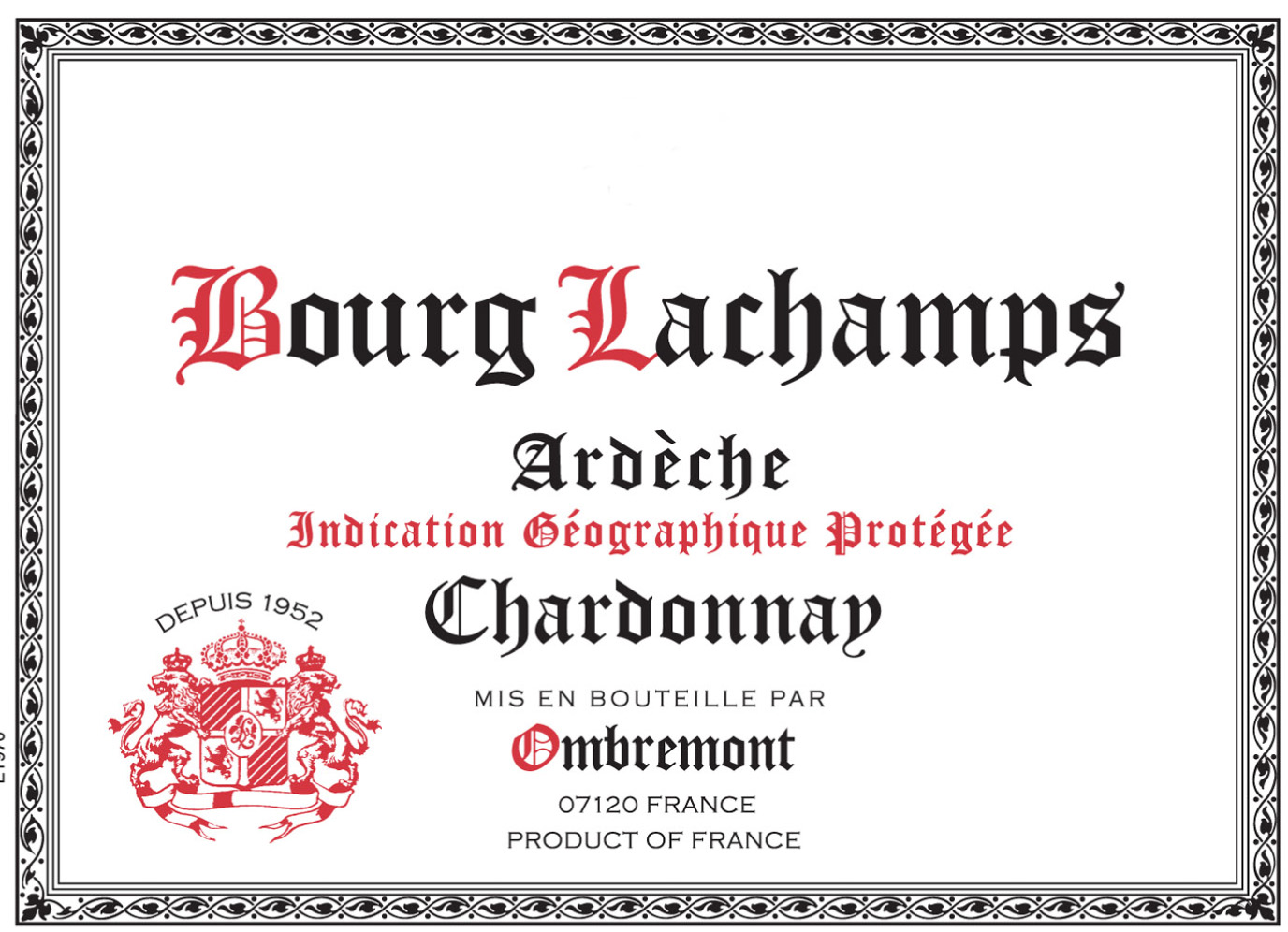 Ombremont Bourg Lachamps - Ardeche Chardonnay label
