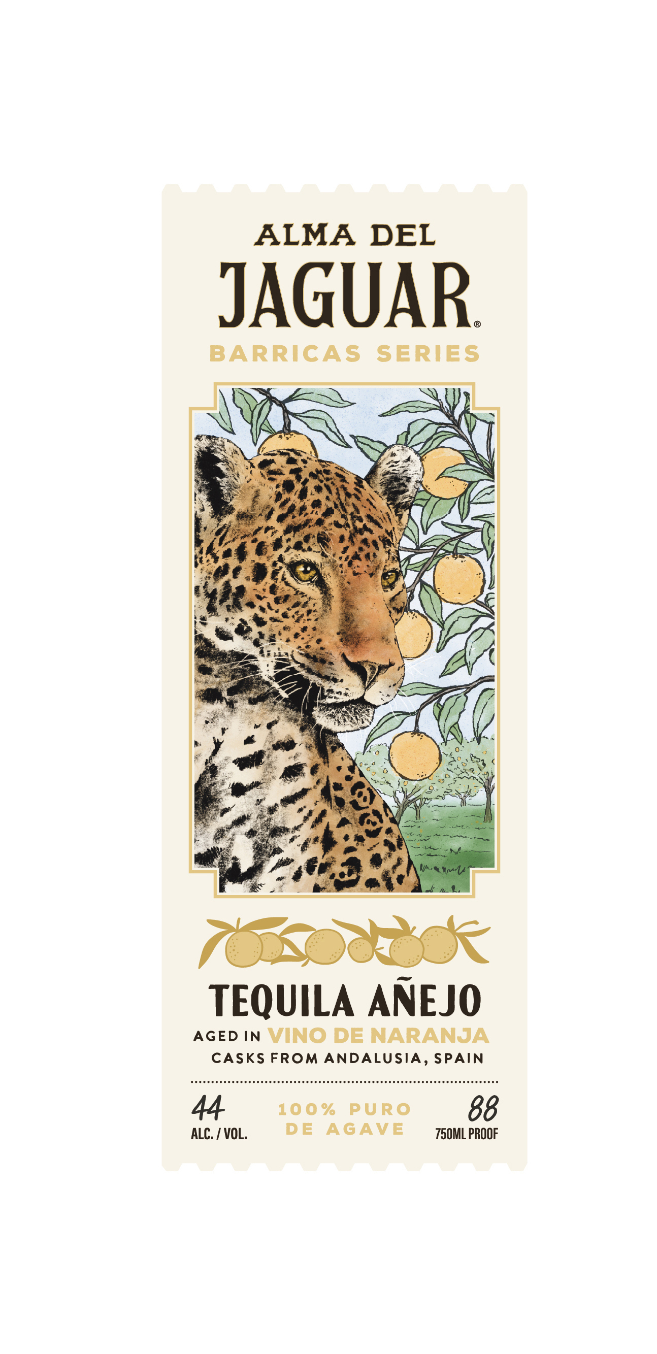 Alma Del Jaguar Barricas - Vino de Naranja cask label