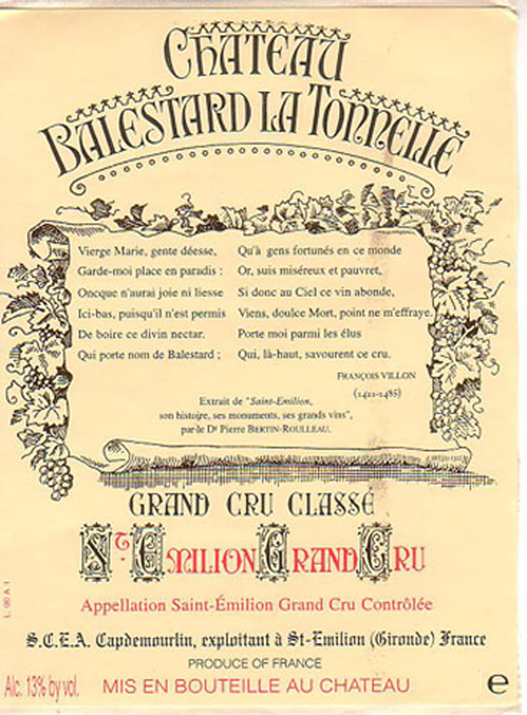 Chateau Balestard La Tonnelle label