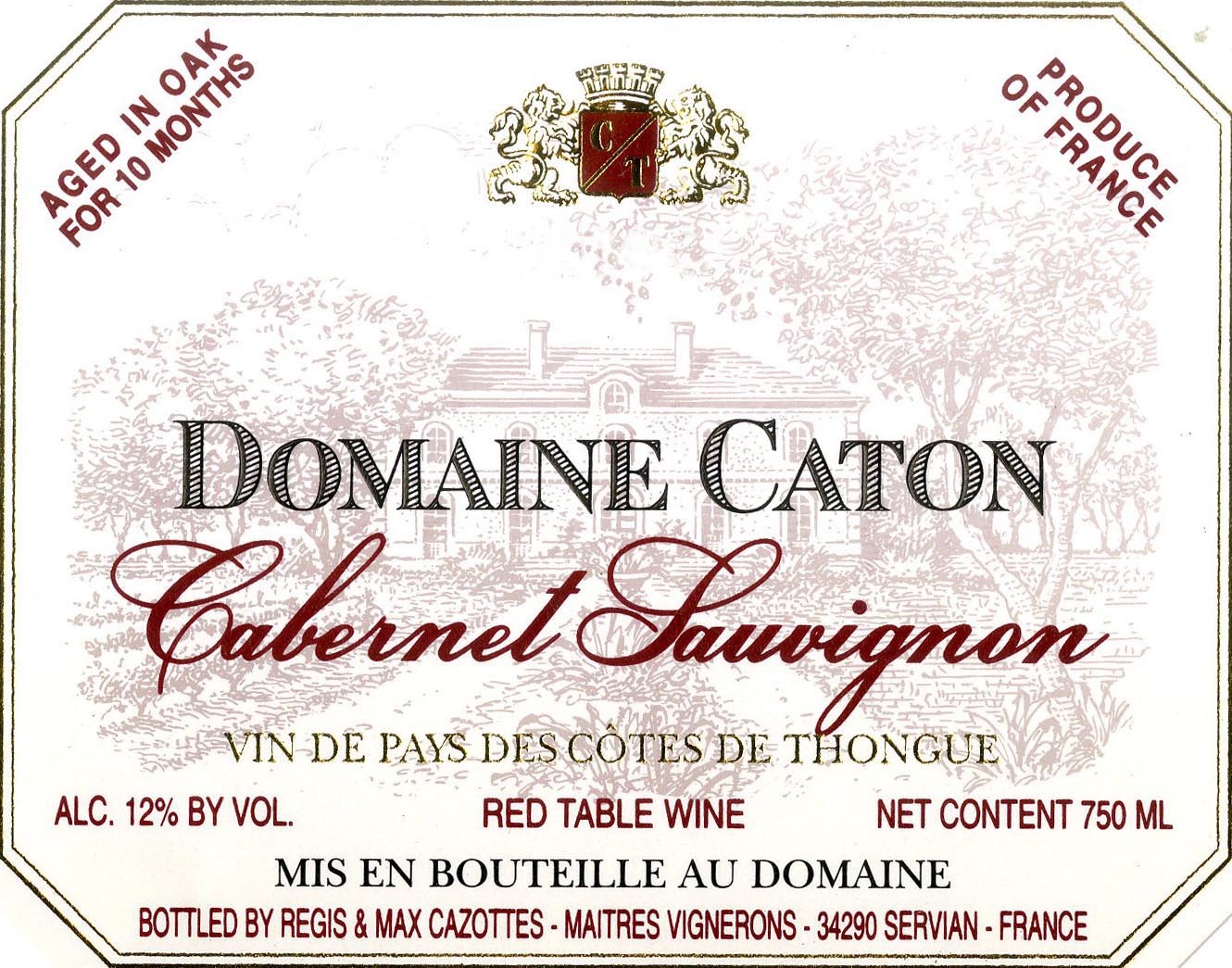 Domaine Caton - Oak Aged Cabernet Sauvignon label